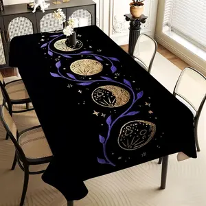 JIT 1pc 2D flat rectangular tablecloth with mysterious planet dark pattern, for kitchen, living room, and dining table, kitchen accessory, party, room & outdoor decorative tablecloth, a tablecloth gift for friends