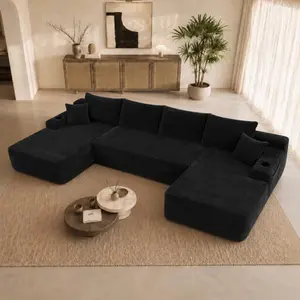 【Sub 2 packages】Niccae 126" Cloud Sectional Sofa with U-Shape Chaise and Side Pockets and Cup holder , Modern Modular Design, Deep Seating, Upholstered Couch for Living Room/Bedroom, No Assembly Required (Plush)