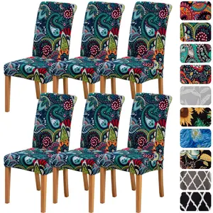 4/6 Pieces Dining Chair Covers Elastic Back Chair Covers Removable Machine Washable Chair Slipcover Suitable for Kitchen Stretch Protect TikTokShopRestock