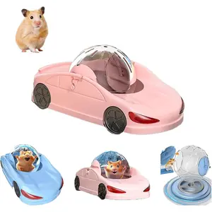 Hamster Exercise Ball Sports Car,Hamster Car with Detachable Transparent Ball,Funny Exercise Wheel for Hamsters,3 Modes Available,Suitable for Dwarf Small Pet - Safe, Breathable and Cute (Pink, 5.7") PORTABLE MINI HAMSTER RUNNING BALL