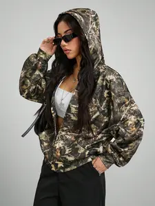 Women's Trendy Olive Branch Print Jacket, Zip Hoodie Sweatshirt, Long Sleeves, Casual Fitted Design, All Seasons, Comfortable and Stylish