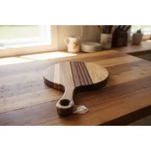 Ambrosia Maple Purpleheart Padauk Wenge & Honduran Mahogany Cutting Board with Handle 9x0.75 14 Total Length Handcrafted Food Safe Oil Beeswax Finish