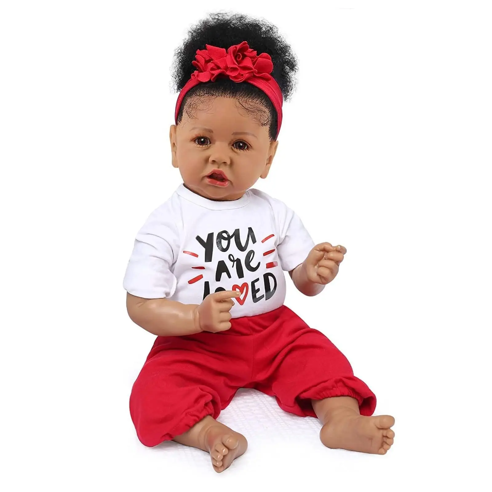[WOOROY] Realistic Reborn Doll - 20in African American Lifelike Realistic Newborn, Weighted Vinyl Doll with Soft Cloth Body & Brown Skin, Little Gifts for Girls Kids Girl Stuff for Ages 3+ (Birthday/Christmas)