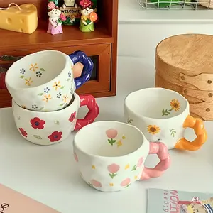 Tiffany Ceramic Cup with Creative Twisted Handle, Hand-Painted Floral Design, Reusable Microwave Safe Lead-Free for Special Occasions, Drinkware, Ceramic Mugs, Beverage Mug