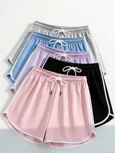 Women’s High-Waisted Slimming Casual Sports Hot Pants with Contrasting Trim — Pink/Black/Purple/Blue/Gray