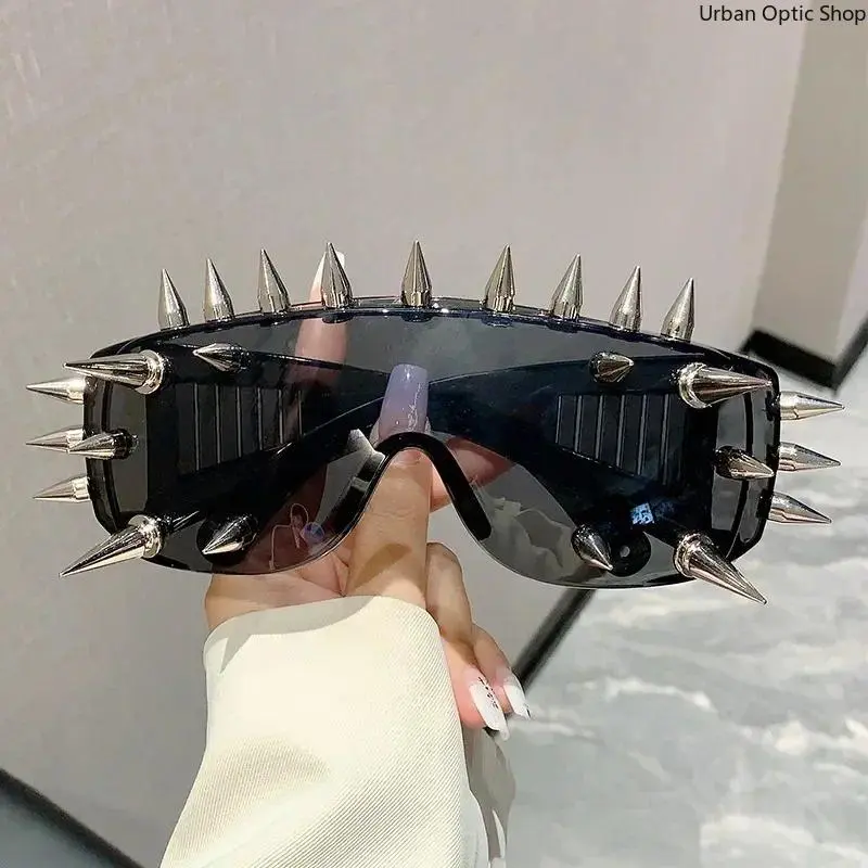 XUH Unisex Cyberpunk Look Demon Style Novelty Sunglasses - Full Rim, Steampunk Rivets, Designer Nylon Eyewear for Parties, Daily Wear