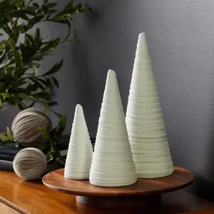 Light Ivory velvet cones set of 3, Classic Minimalist Tree Decor, Wedding Table Centerpieces, Luxurious Tablescape, Cozy Mantel Accent