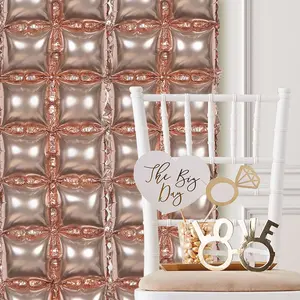 10 Pack Metallic Rose Gold Double Row Mylar Foil Balloon Backdrop, Square Diamond Design Balloon Wall 43"x11"