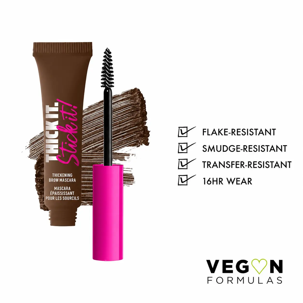 Thickening Tinted Brow Mascara, Long-Lasting Eyebrow Gel with Buildable Fiber Formula, Natural Finish, Vegan, Brunette
