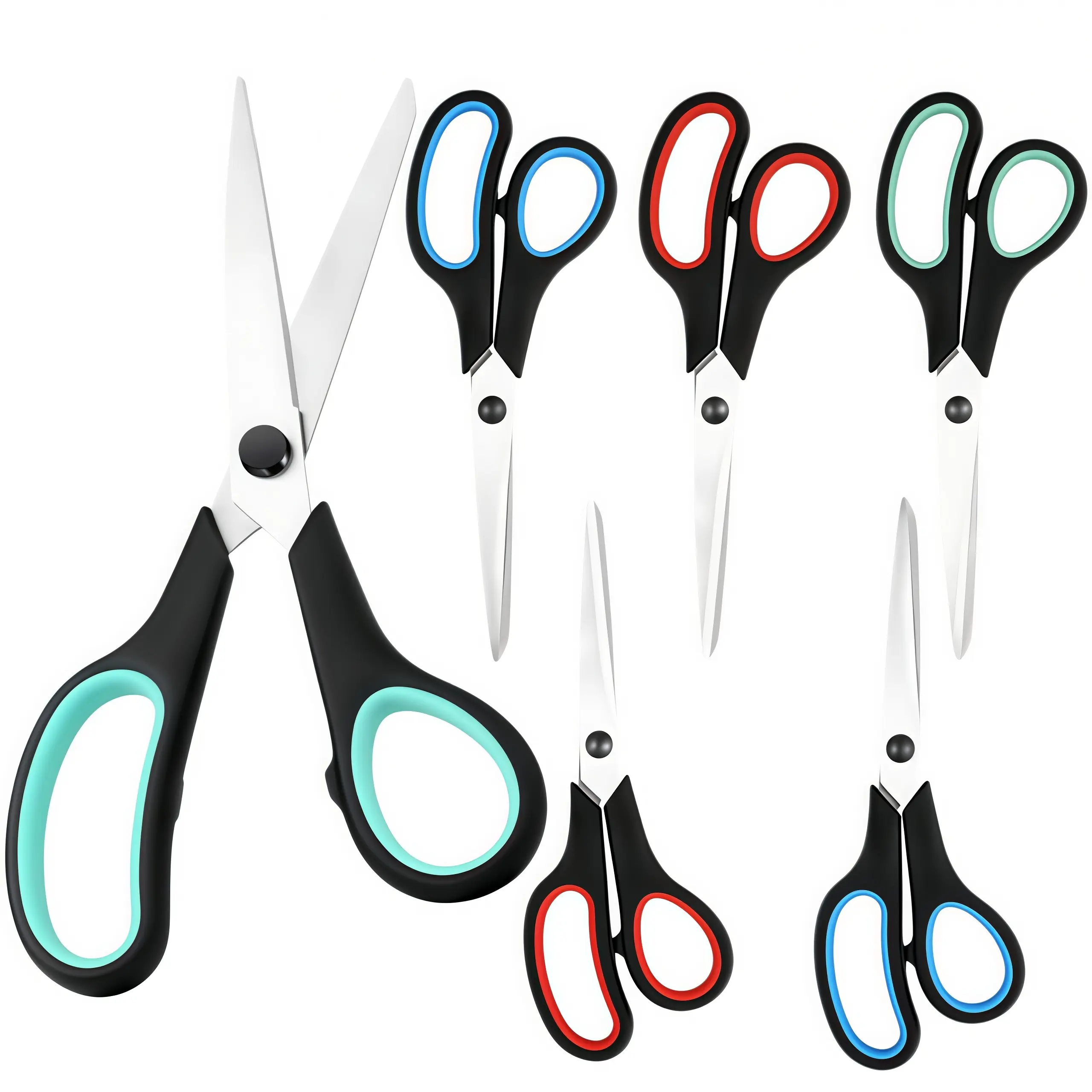 LMMAKE 3PCS/6PCS 8.5" Ambidextrous Scissors, Stainless Steel Sharp Durable Blades, Ergonomic Soft-Grip Handles, Red/Green/Blue Office Cutting Supplies, Precise Control for Teachers, Craft Rooms & Most Regular Household Tasks