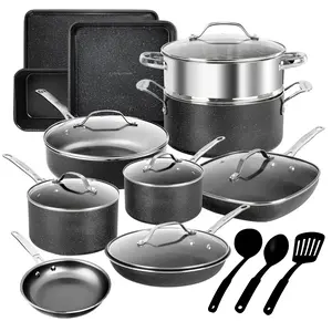 20-Piece EXPRESS SET, Nonstick Pots and Pan Set, Bakeware, Utensils, Frying Pan, Stock Pot, Steamer, Stainless Steel Handles pans