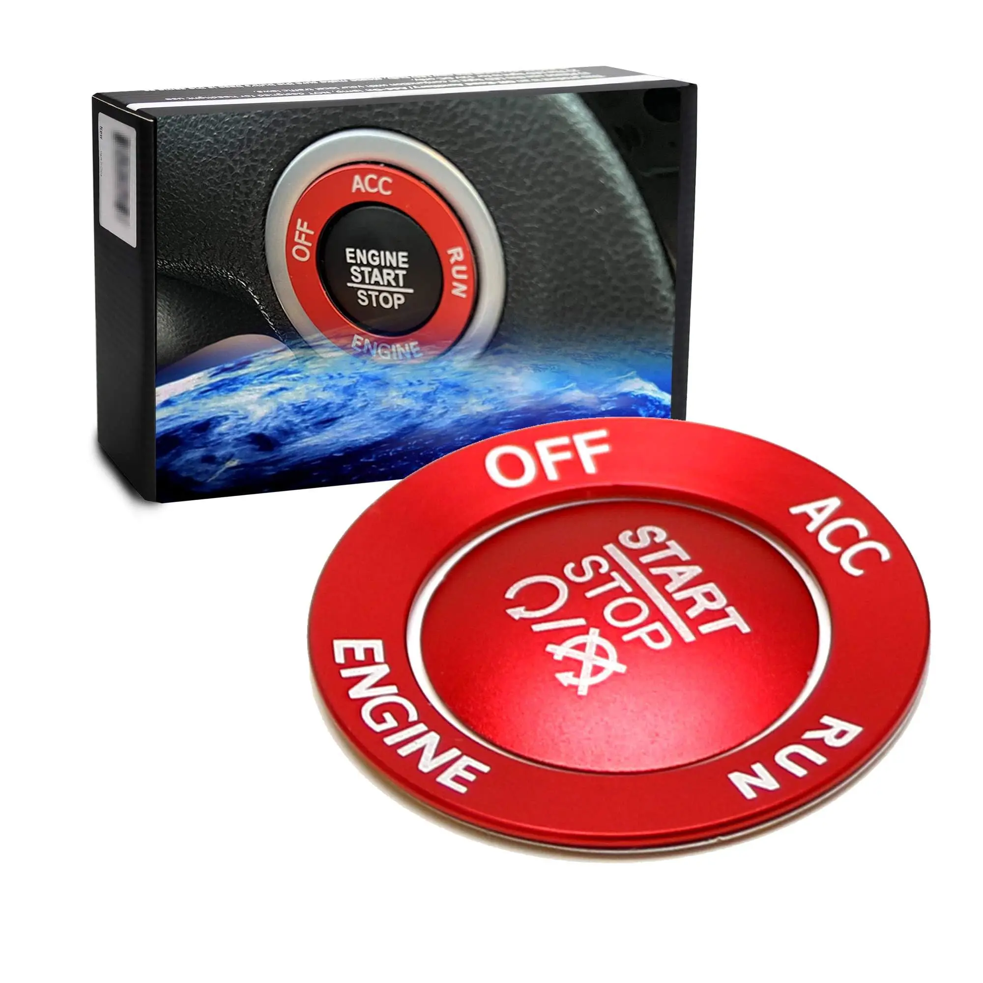 iJDMTOY Sports Red Aluminum Keyless Engine Push Start Button & Surrounding Ring Trim For Charger Challenger Durango Grand Cherokee 300/300C