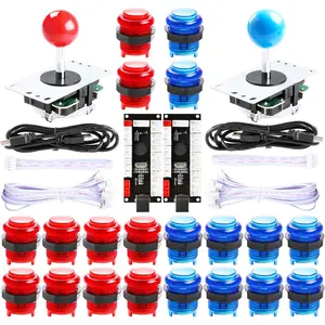 2 Player led arcade buttons and joysticks DIY kit 2x joysticks + 20x led arcade buttons  controller kit for MAME and Raspberry Pi - Red + Blue Color