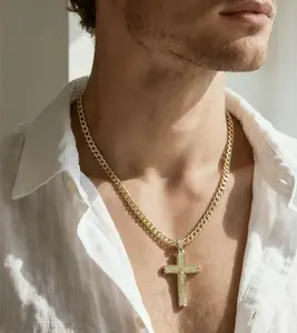 14k Real Gold-Plated	 Cuban, Figaro, Miami Cross with Jesus Christ Crucifix,24 inches Long and 6mm Wide, Handcrafted Polishing and Multiple Electroplating Daily Wear Necklace,Father's Day Gift chains black dahlia Bubble Initial herringbone rain john pork