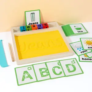 Alphabet Sand Art Writing Toy Set for Kids, Preschool Alphabet Tool, Early Education English Learning with Montessori and Stem Features, Includes Reusable Wooden Sand Tray and Double-Sided Word Cards