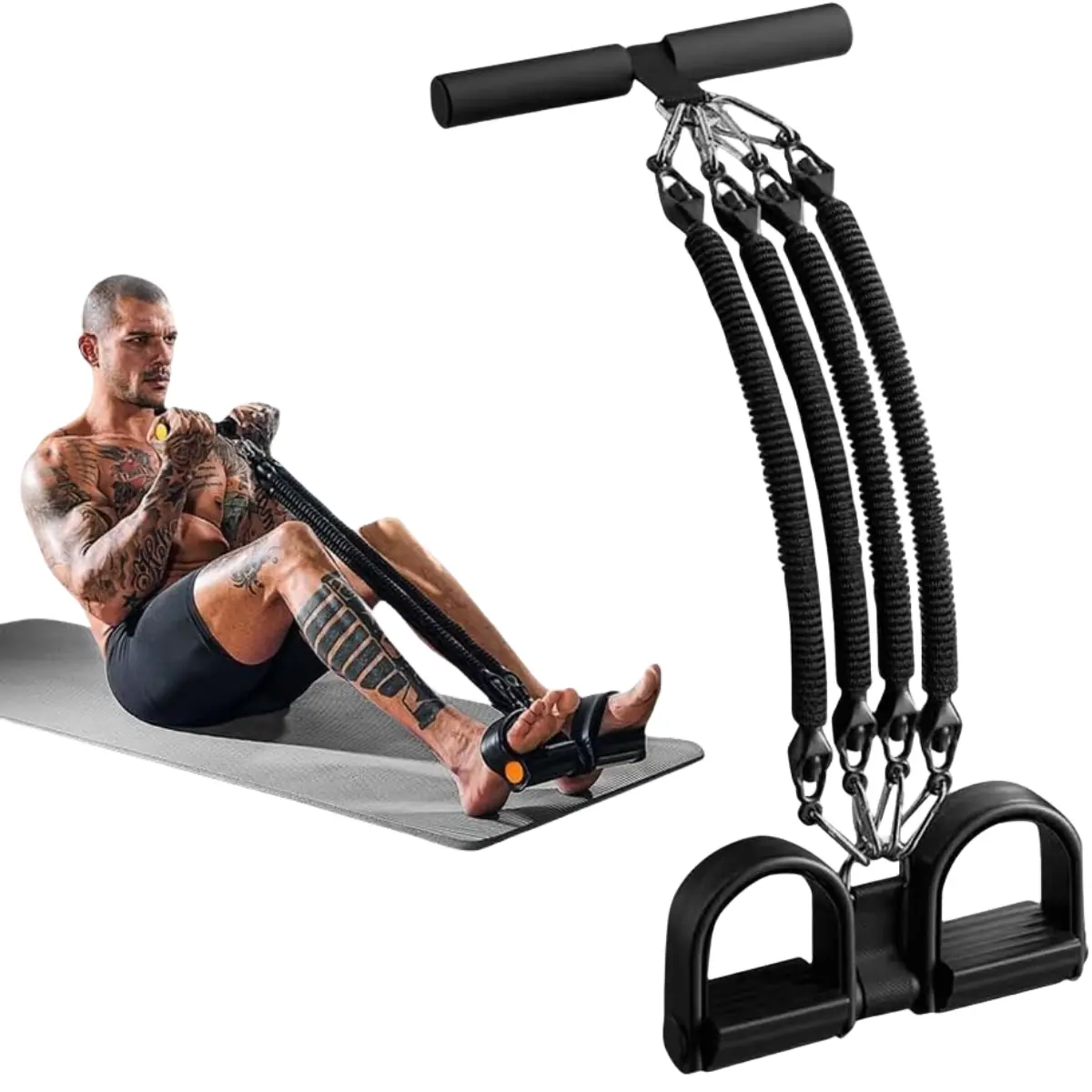 4-Tube Foot Pedal Resistance Trainer Set with Handles | 25lbs Per Tube, Max 100lbs Total | Adjustable Full Body Exercise Equipment for Arms, Legs & Core Training