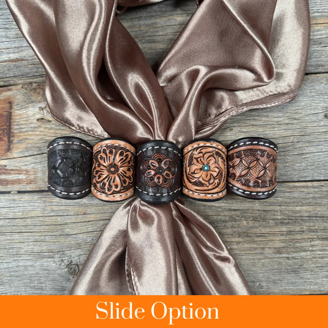Tooled Leather Wild Rag Slides - Assorted western Leather Slide ...