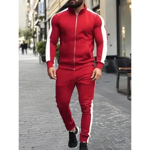 Men's Contrast Tracksuit Set - Zip-Up Jacket with Pockets, Jogger Pants, Ribbed Cuffs, Athletic Fit. Perfect for transitioning from intense gym sessions to casual urban adventures. Elevate Your Active Wardrobe with Bold Contrast & Functional Style