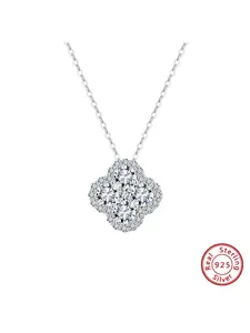 Women's 925 Sterling Silver Necklace with Zirconia Four-Leaf Clover Pendant, Classic Style Jewelry Gift, Elegant Necklace