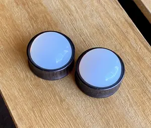 PAIR of Beautiful Opalite Stone Dome Ebony Organic Wood Plugs - Gauges 2g (6mm) to 1" (25mm)