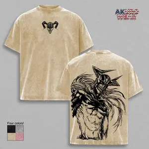Bleach Ichigo Kurosaki Hollow Mask T-Shirt – Vintage Washed Anime Streetwear Graphic Tee, Bankai Soul Reaper Power Design, Oversized Soft Cotton Unisex Casual Apparel, Gift for Bleach Lovers