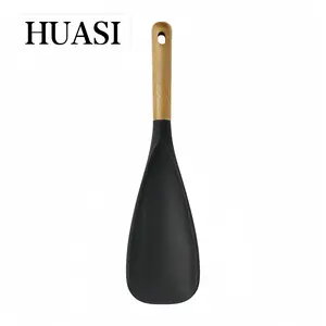HUASI cooking spoon, perfect for cooking and serving, features a durable, BPA-free matte silicone body and a wooden handle for stirring, scooping, and scraping food. Kitchenware.