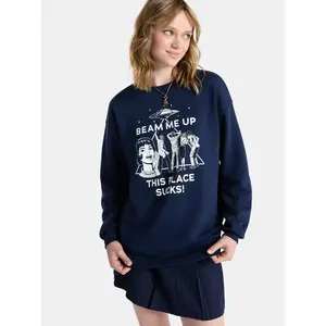 No Boundaries Stranger Things Oversized Fleece Sweatshirt for Women Normal And Plus Size, Cozy Pullover Hoodie, Netflix Graphic Crewneck Top