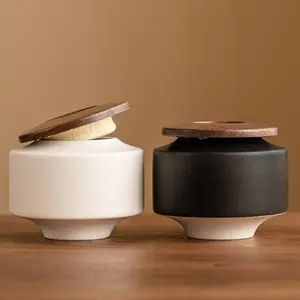 Ceramic Airtight Jar with Wooden Lid, 240ml Multi-Purpose Storage Container for Tea, Spices & Small Keepsakes