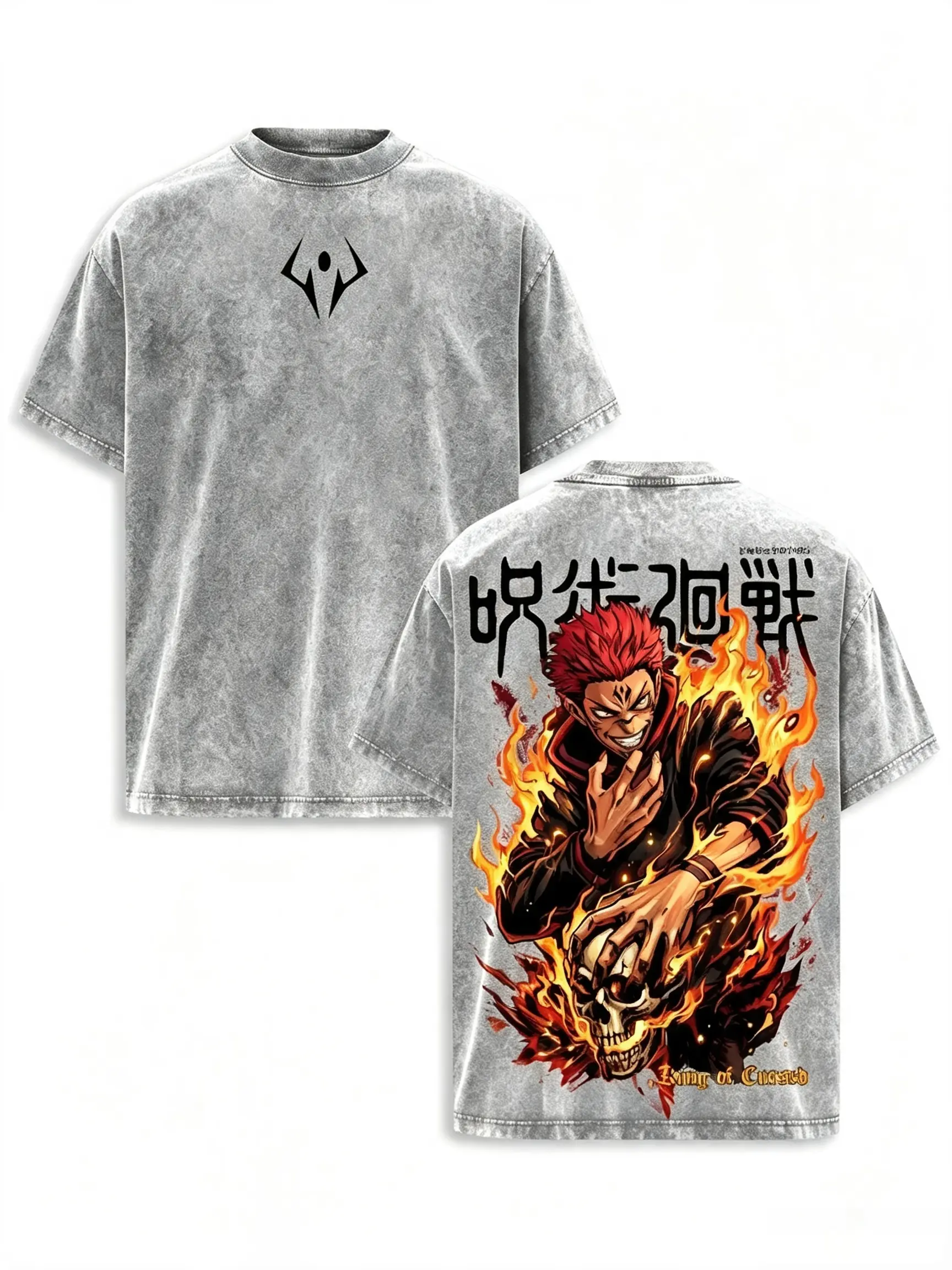 Sukuna T-Shirt – Ryomen Sukuna Jujutsu Kaisen Graphic Tee, Dark Curse Fire Artwork, Vintage Washed Oversized Anime Streetwear Apparel, Soft Cotton Casual Unisex Top, Gift for JJK Fans,unisex top tee，s day shirt， streetwear top double print funny meme
