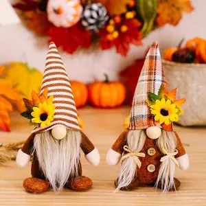 Set of 2 Fall Thanksgiving Gnome Plush Dolls Sunflower & Autumn Leaf Faceless Tomte Elf Decor for Harvest Home Ornaments