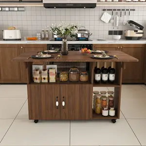 ARCH Multi-Functional Folding Table with Storage Shelves and Wheels, 47 Inch Foldable Dining Table for Small Spaces, Compact Desk for Kitchen, Dorm, Office (Walnut)