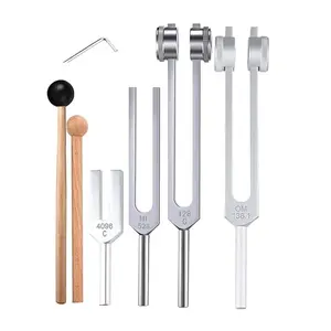 Tuning Fork Set 4 Pieces (128hz, 136.1hz, 528hz, 4096hz), Body Adjustment Fork for Chakra Therapy, Stress Relief and Dna Repair, Modern