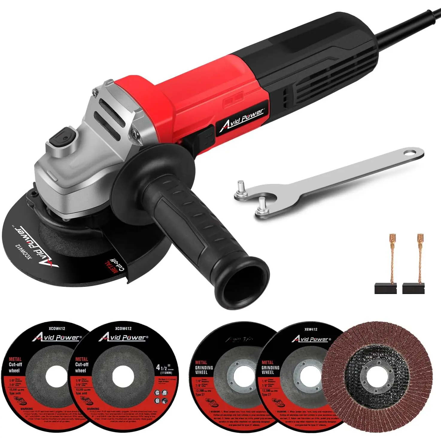 Angle , 7.5-Amp 4-1/2 inch Electric   Tools with Grinding and  Wheels, Flap Disc and Auxiliary Handle for , Grinding, Polishing and Rust Removal - Red