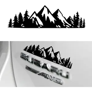 Vinyl snow mountain tree decal sticker, trunk logo decal sticker, car exterior accessories (black)