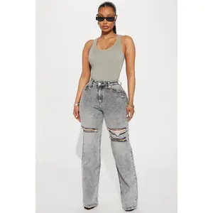 Remi Ripped Stretch Baggy Jeans - Grey