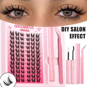 GROINNEYA 12 Rows Fairy Lashes Anime Spiky Mix Length Individual Eyelashes To DIY Wispy Cluster Lashes, Volume Lash Clusters, Criss-Cross Eyelashes With Makeup Tool, DIY Eyelash Extensions, Lash Clusters Set, Diy Personal Lashes