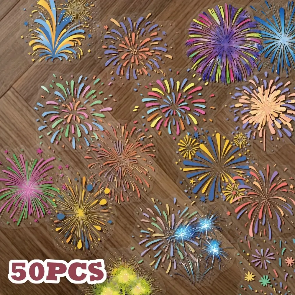 50 Vintage Firework Stickers for Scrapbook Handmade Junk Journal Guitar Skateboard Luggage Planner Decoration Self-Adhesive Plastic Stickers High Adhesive Stickers