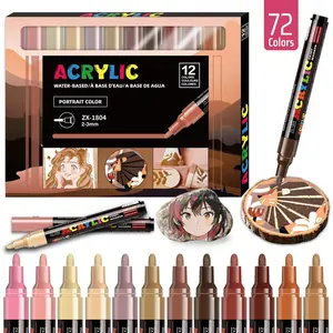 72 Color Vibrant Acrylic Markers Set, 6 Series Gradient Colors, Fast Drying, Medium Tip 2-3mm, Ideal for Rock Painting, Paper, Skateboard Decor, Art Supplies