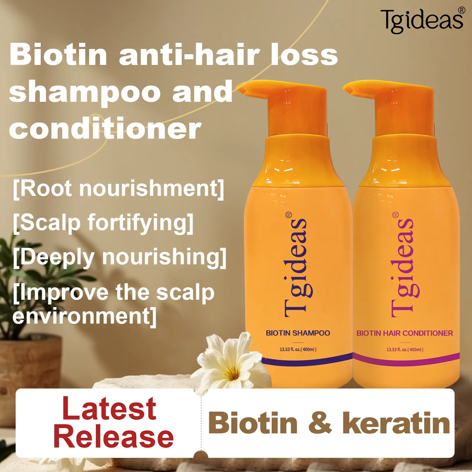 Tgideas Biotin Anti-Hair Loss Shampoo & Conditioner Set Strengthens Hair Roots & Scalp Care Unisex Shampoo & Conditioner Set & Conditioner for Women & Men 2-Pack Root Nourishment Scalp Fortifying #SummerWins #DealsForYouDays