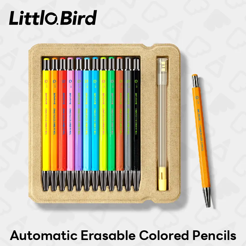 Littlo Bird Automatic Erasable Colored Pencil Set, Press-to-Erase, No Sharpening Needed, Art Materials, School Study Supplies for Primary School Coloring Assignments