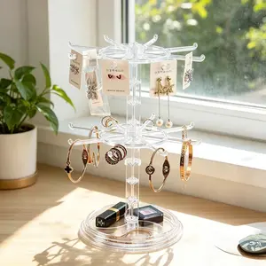 Rotating Jewelry Rack, Necklace Bracelet Hanging Organizer, Multi-Use Earring Keychain Display Stand, Ideal for Vanity and Counter Use