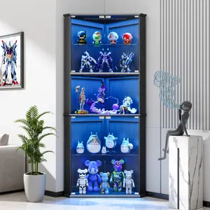 kepptory 71.8" Corner Display Cabinet with LED Lights, 6-Tier Tall Curio Cabinet with Adjustable Glass Shelves&Glass Door, Wine Cabinet for Living Room, Home Bar