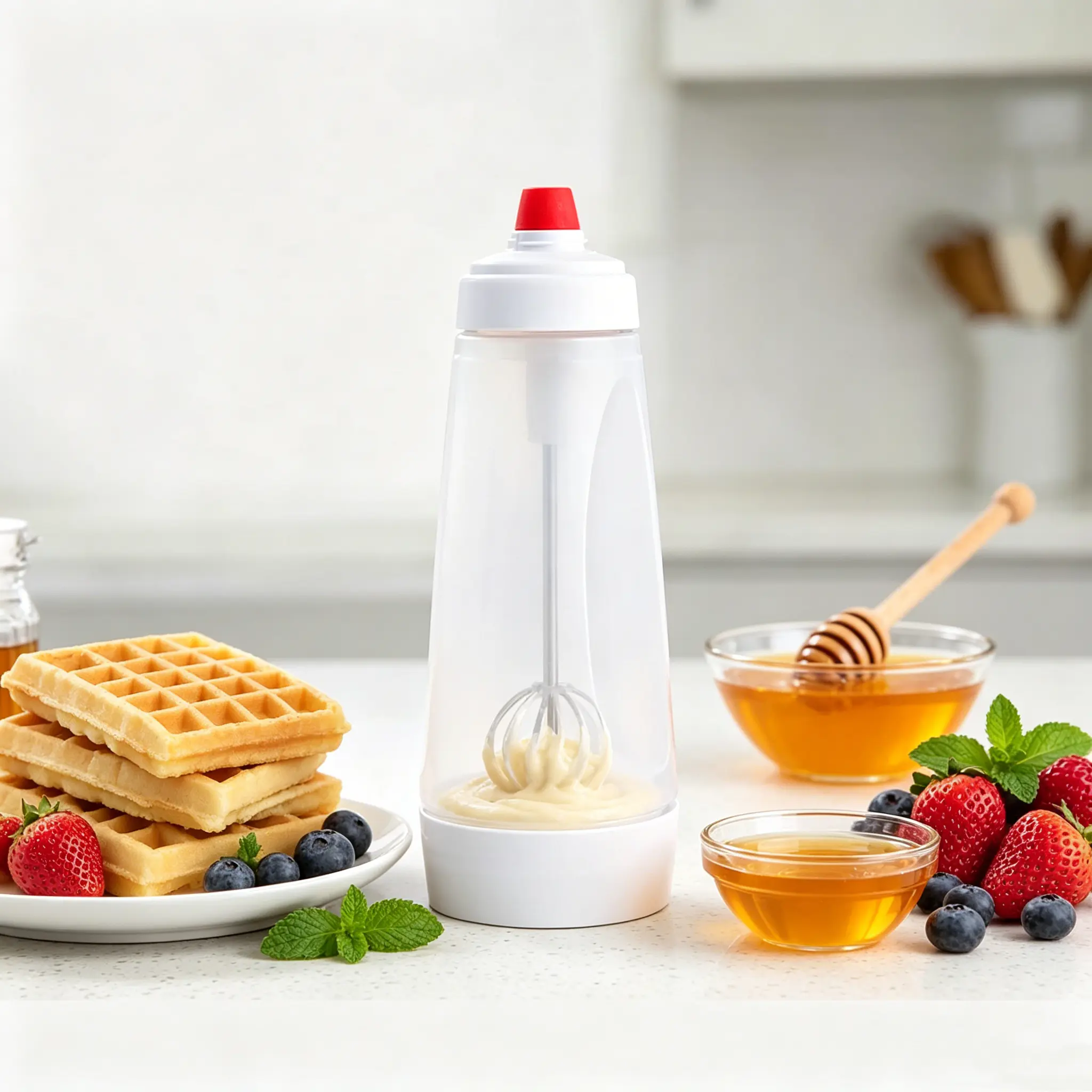 Pancake Batter Dispenser and Mixer with BlenderBall,Easy Pour Spout Reusable Plastic Silicone Kitchen Bakeware 4.5 Cup Capacity,Kitchen Batter Squeezer Bottle Suitable for Cupcakes, Pancakes,Kitchen Gadgets for Home Use,Home Baking Supplies.