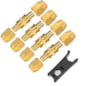 4PCS Air Hose Splicer End Repair Fittings Brass Reusable Fittings For 1/4-Inch ID PU Polyurethane Hose