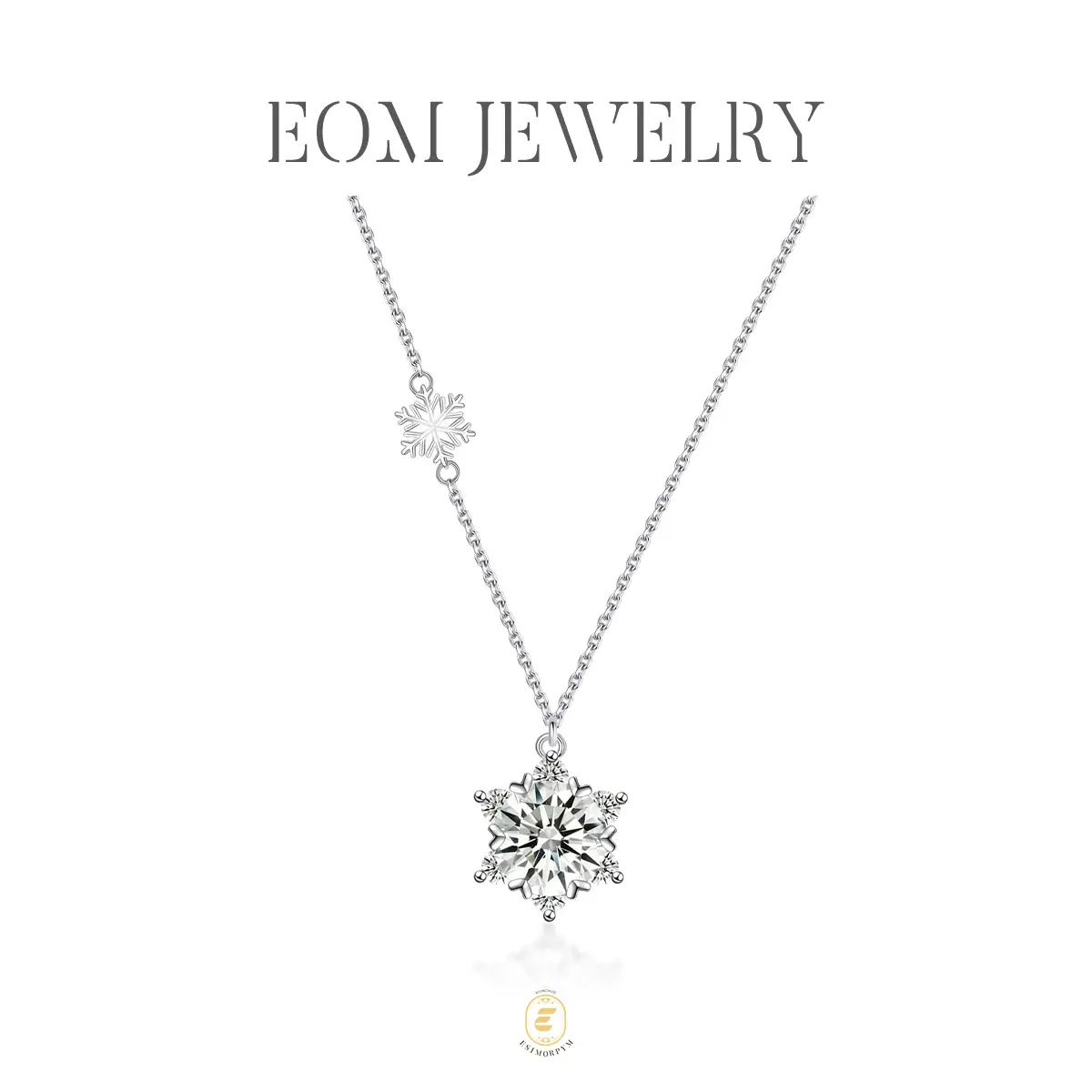 EOM Moissanite 1-2ct Ice Crystal Snowflake Pendant Necklace Silver-Plated Wedding Engagement Anniversary Romantic Elegant Gift Daily Wear