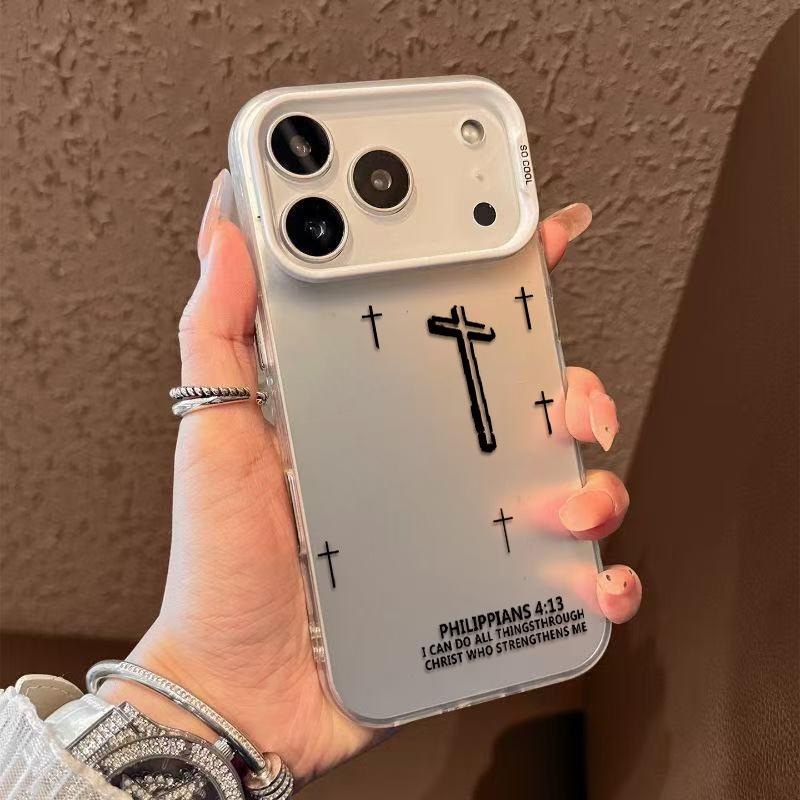 Powerful Cross Design Patterns Phone Case With The Life-Changing Philippians 4:13 Verse Durable Hard Acrylic Back Case With An Anti-Yellowing Coating Made From High-Quality  For iPhone 17.16.15.14.13.12.11.X.XS.XSMAX.XR.8.7