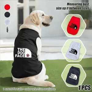 3XL-6XL Summer Sleeveless Dog Tank Top - "THE DOG FACE" Puppy Paw Print, Simple Pullover Design, Sun Protection Cooling Vest for Golden Retrievers Labradors Alaskan Malamutes & Other Large/Medium Dogs (Black White Red)