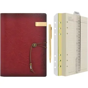 Leather Journal A5 Refillable 6 Ring Binder Notebook with Lined Paper and Pen,Writing Diary for Work Travel and Agenda Plan (A5,  red)