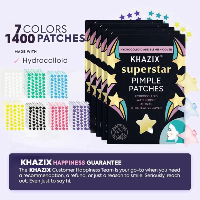 Hydrocolloid Pimple Patches for Face - Cute Star Zit Covers with Tea Tree, Salicylic Acid & Cica Oil, Colorful Spot Stickers, 1400 Count