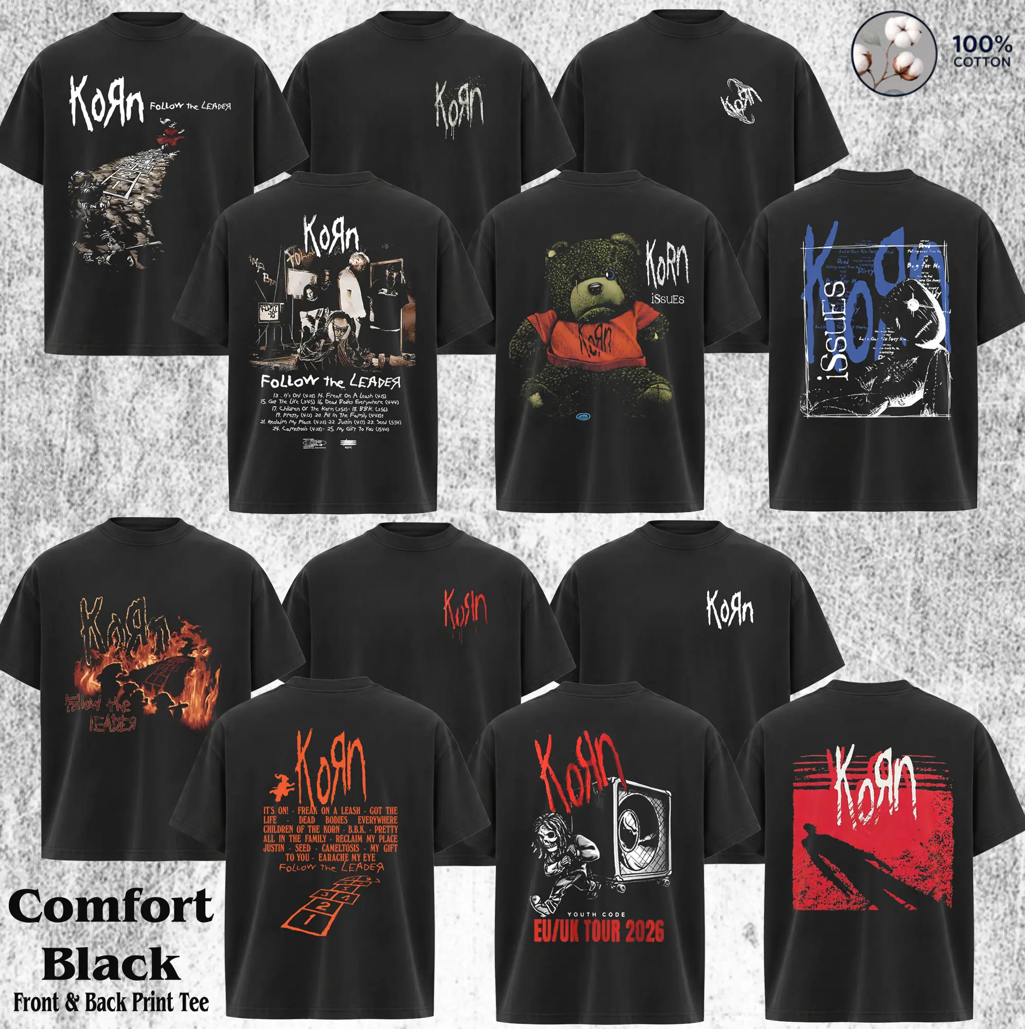 [Collection] Korn Band T-Shirt , Classic Korn Shirt , Vintage Rock Band Shirt, Retro Graphic Tee, Unisex Music Lover Gift, Classic Concert Style Apparel Menswear Streetwear